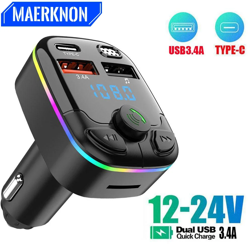For Xiaomi Bluetooth 5.0 Car FM Transmitter PD Type-C Dual USB Atmosphere MP3 Player Type-C Fast Charger Hands-free PD QC3.0