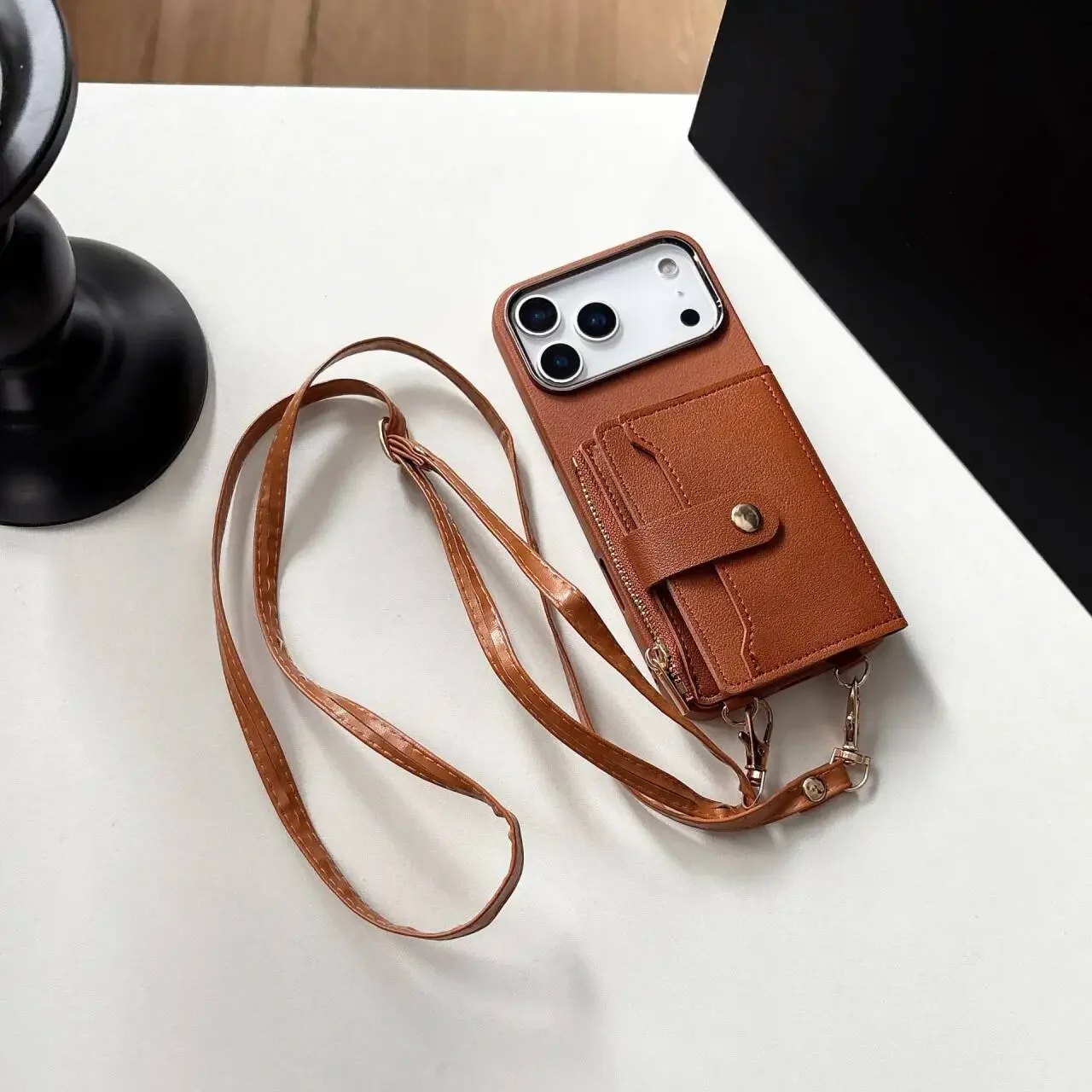 Premium Wallet Strap Phone Case with Card Slots - Crossbody Lanyard PU Leather Silicone Cover