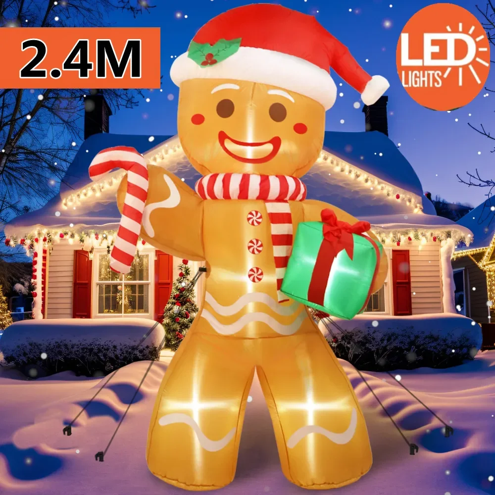 Jingle Jollys Christmas Inflatable Gingerbread Man 2.4M Illuminated Decorations