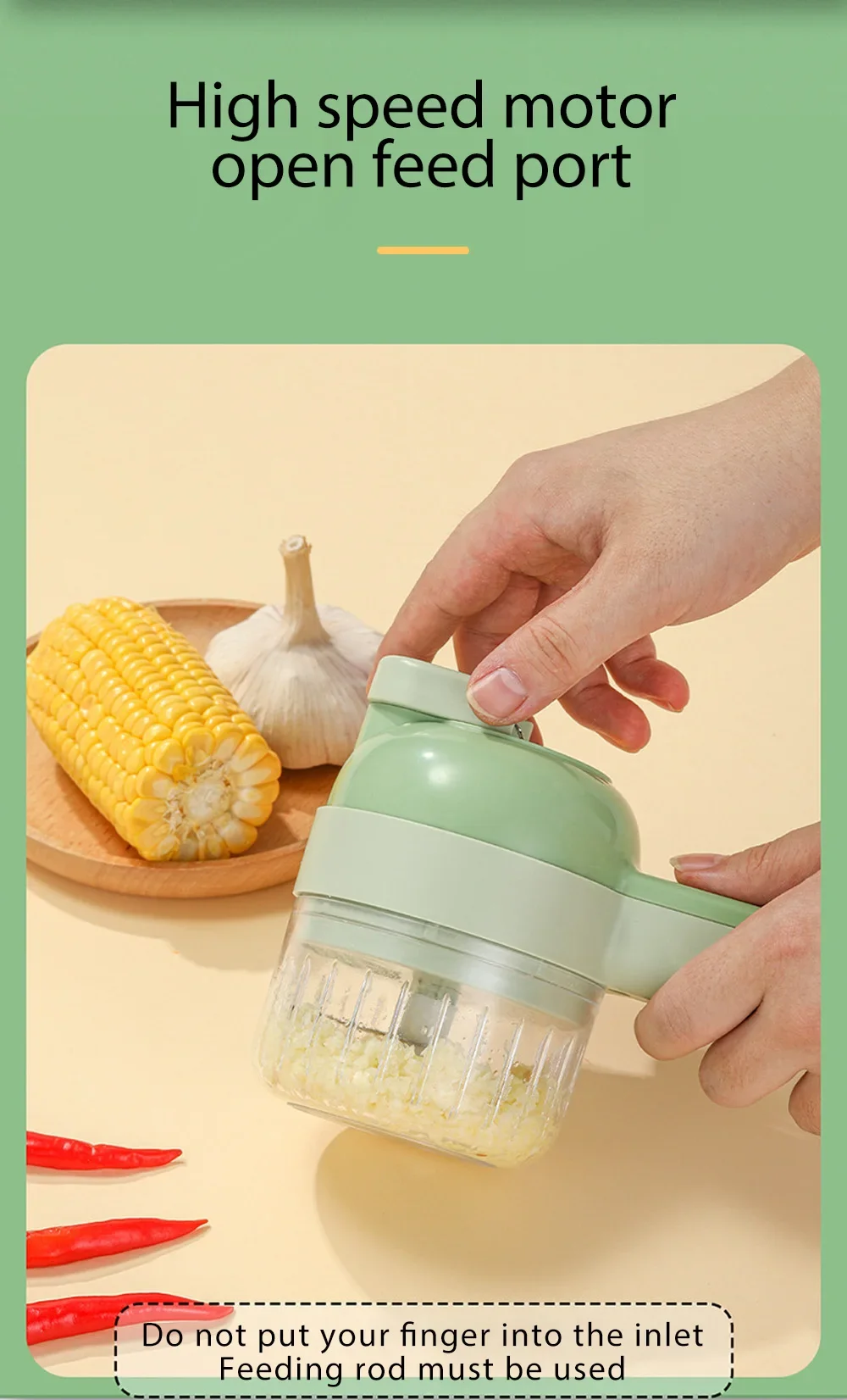 Description Picture 4 of itemWireless Multi-Functional Vegetable Cutter, Garlic Beater, Onion, Chili Processor, Handheld Gridling Cooking Machine, New