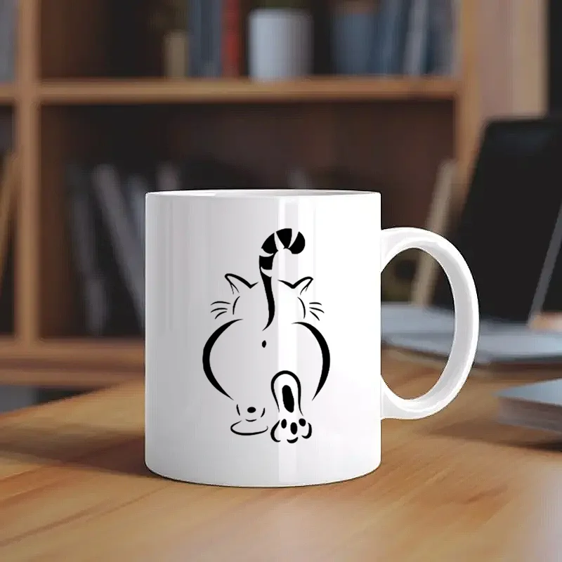 Large Ceramic Cat Insulated Coffee Mug Reusable Beverage Cup_voghion.com