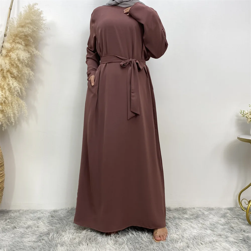 Plain Abaya Dubai Muslim Hijab Dress Basic Closed Abayas for Women with Pockets Turkey Ramadan Eid Islamic Clothing Kaftan Robe