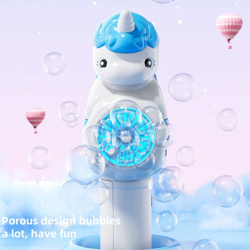 Childrens Unicorn Bubble Blower Machine With Light Automatic Toy_voghion.com