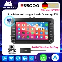 Autoradio Android 15 7/9 pouces avec CarPlay sans fil, lecteur multimédia vidéo, RDS, Airplay, Android Auto, stéréo audio pour VW/Seat/Skoda/Passat/Golf/ 1