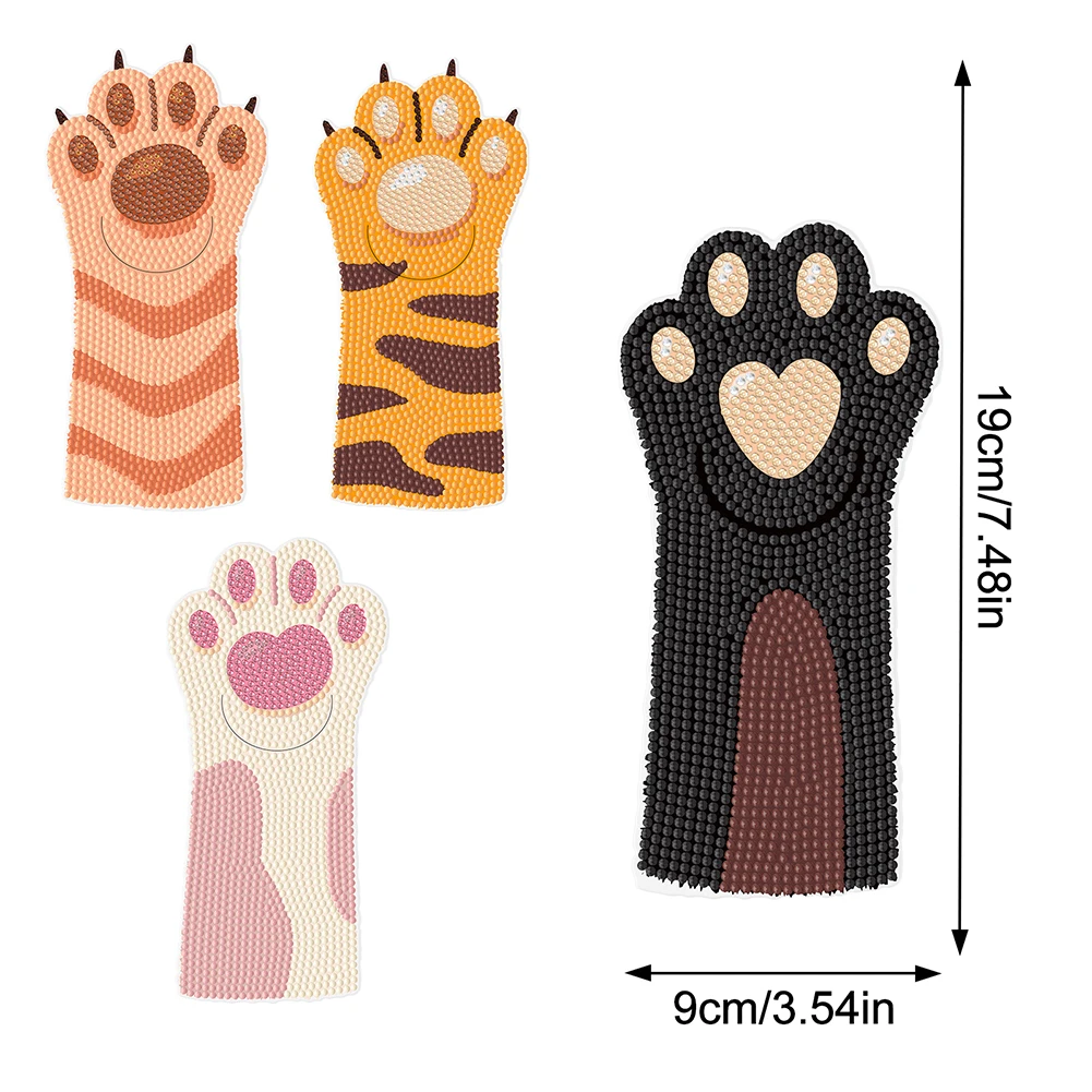 4Pcs Cat Paw DIY Bookmarks Diamond Painting Kits Diamond Painting Bookmark Making Kit Art Bookmark for Adults Beginners