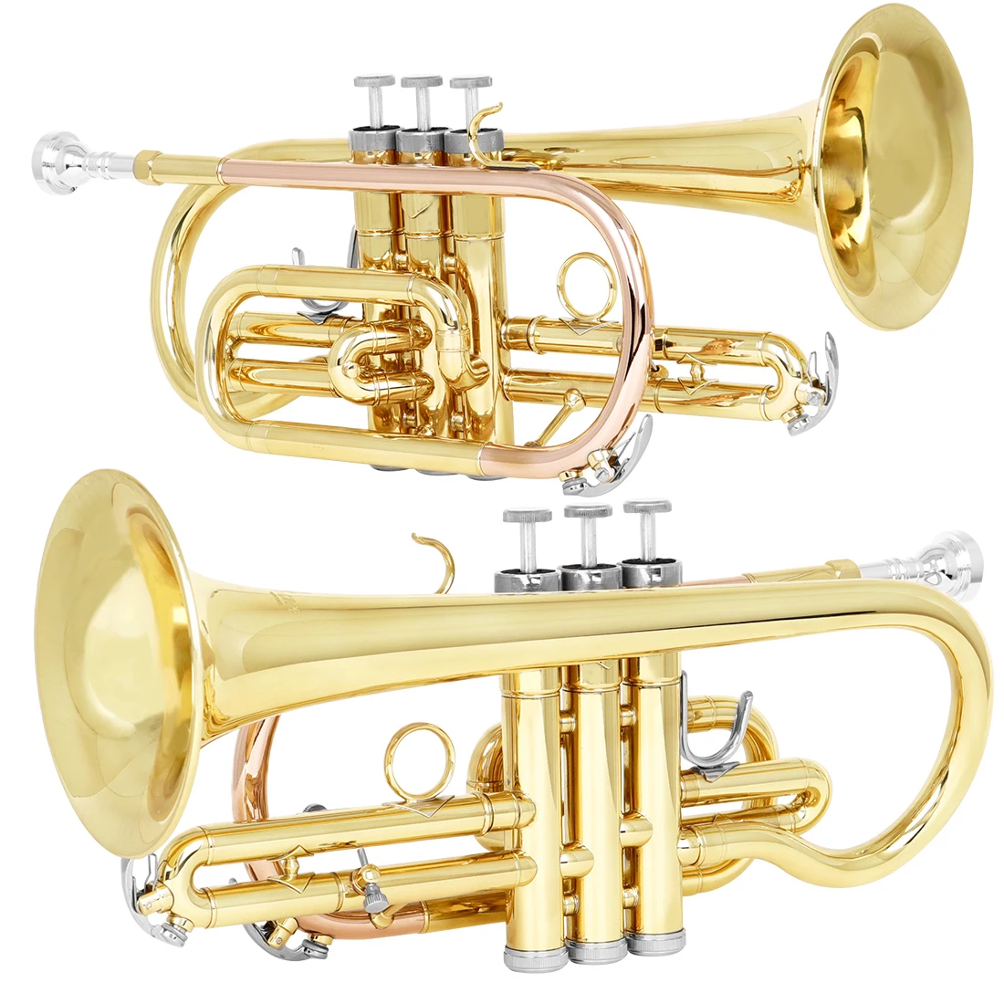 SLADE Pocket Trumpet Brass Bb Gold Lacquer Mini Trumpet with Mouthpiece Case Strap Gloves Cleaning Kit for Students Beginners