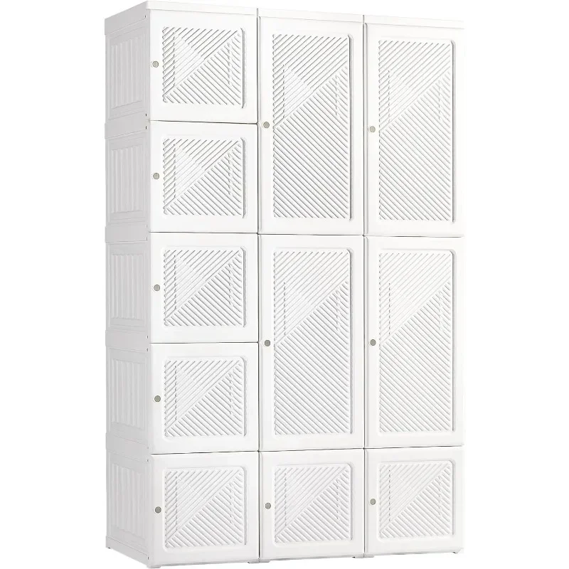 

Portable Wardrobe Closet, Folding Bedroom Armoire, Clothes Storage Organizer with 11Cube Compartments, Hanging Rod,Magnet Doors