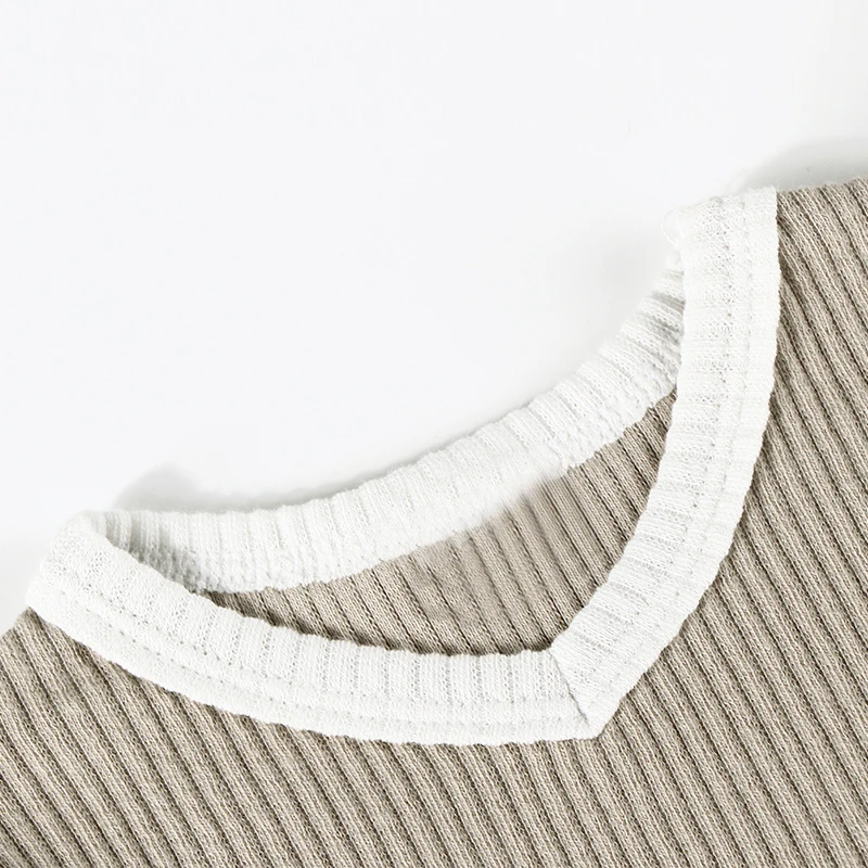 Kinder rippen kurze ärmel und lange hülse sommer kleidung top kinder kleidung jungen und mädchen kleidung kontrast weiß trim – Detail 13