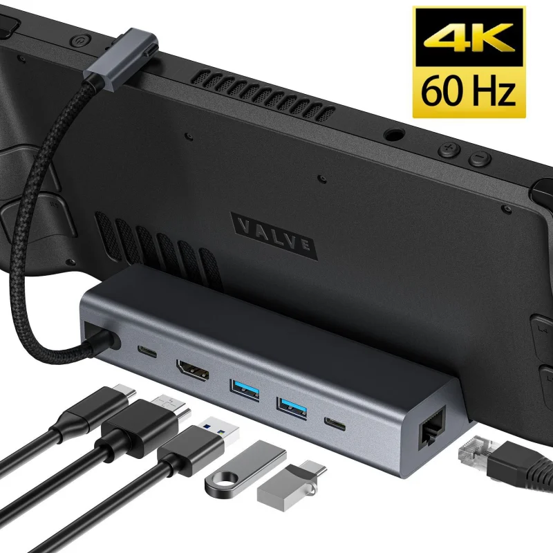 

6-in-1 Steam Deck Dock Station TV Base Stand Hub Holder Docking USBC to RJ45 Ethernet 4K 60HZ HDMI-compatible Steam deck Console
