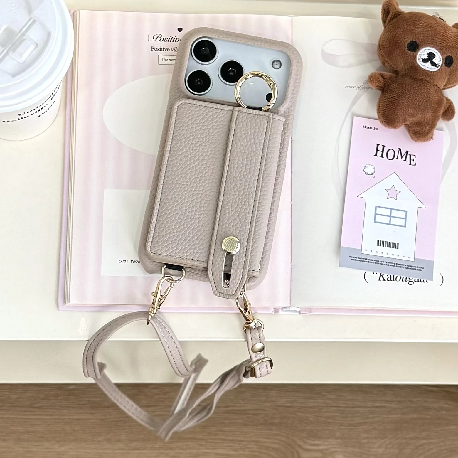 Versatile Leather Wallet Case with Wrist Strap, Crossbody Ring Holder, and Magnetic Closure