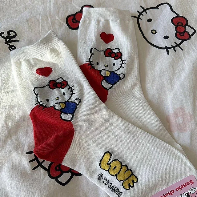Sanrios Cotton Socks Anime Figure HelloKittys Mymelody Mid-calf Socks for Women Short Socks Summer Sock 13-18 Y Kids Girls Gifts 3