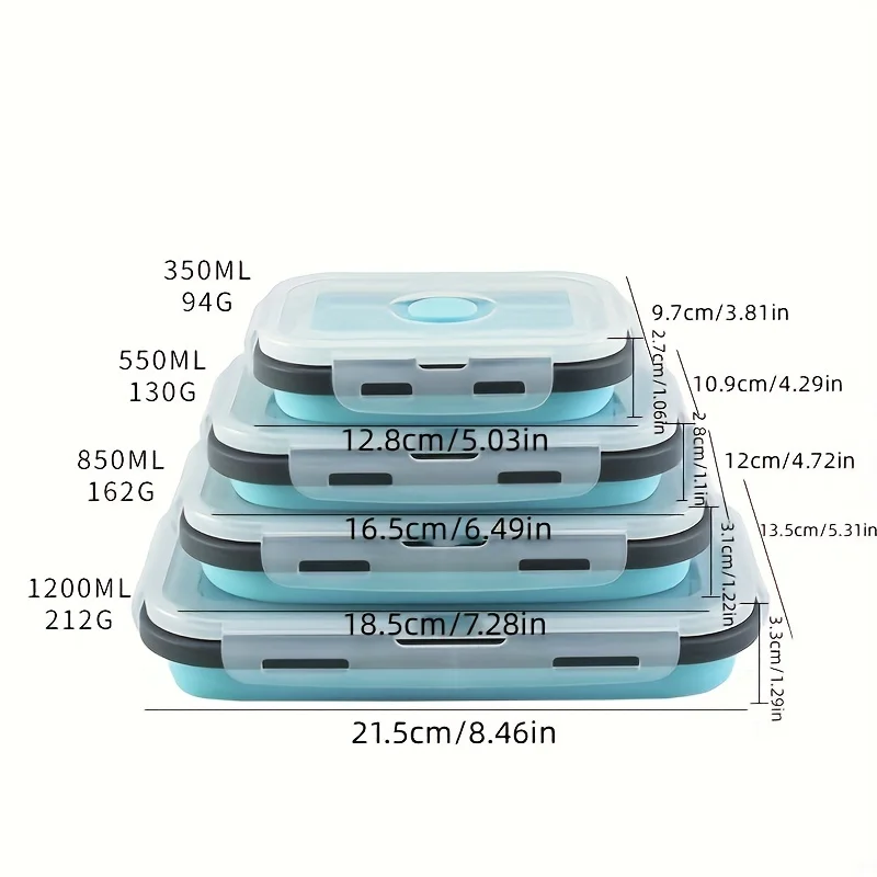 Square Silicone Preservation Box, Refrigerator, Outdoor Portable Lunch, Portable Box, Expandable and Foldable Silicone Lunch Box