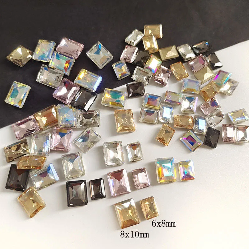 20/50Pcs 지적 바닥 사각형 네일 아트 라인 석 대형 큐브 크리스탈 K9 유리 다이아몬드 매니큐어 DIY 장식 액세서리