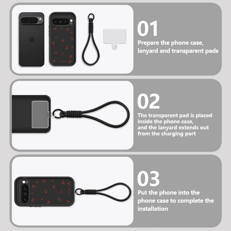 Cherry Printed Shockproof Soft TPU Phone Case with Lanyard Cover