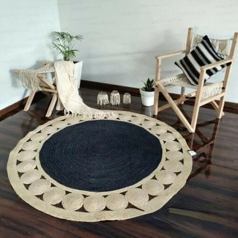 

Rug 100% Natural Jute Braided Style Reversible Rug Rustic Look Living Area Rug Rugs for Bedroom Kitchen Mats for Floor