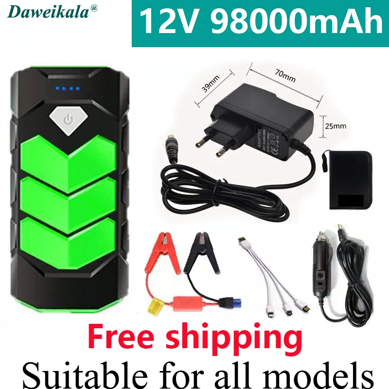 

2023 New 12V98000mah Car Jump Starter Power Bank Portable Car Battery Booster Charger 12V Starting Device Diesel Car Starter