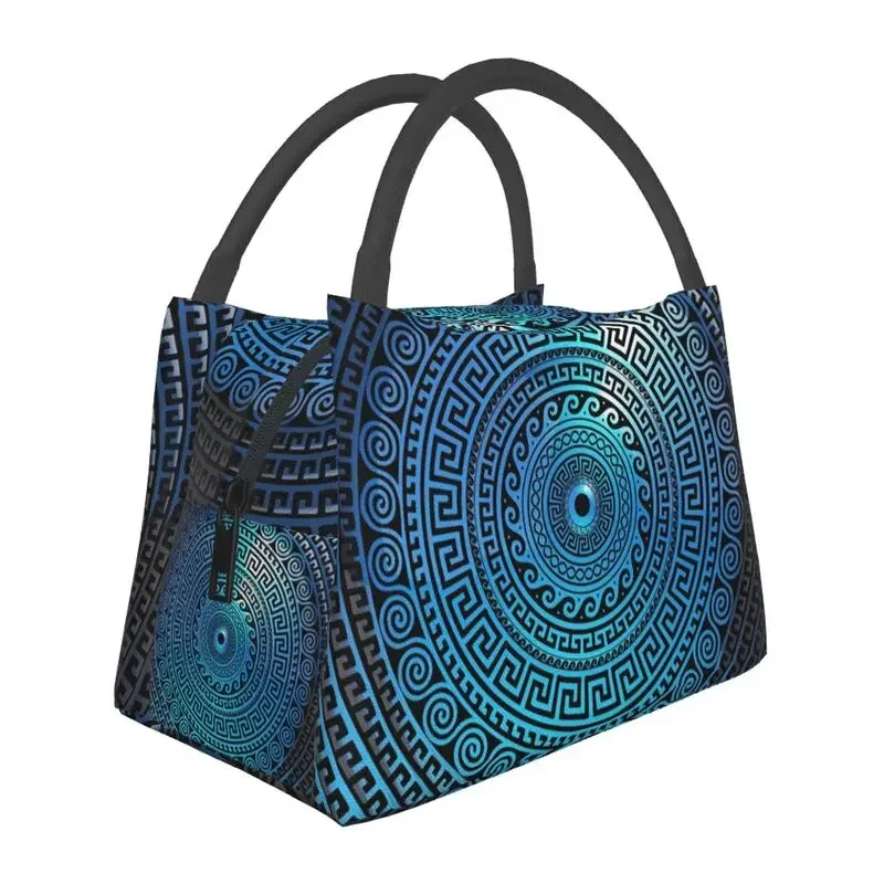 Mati Evil Eye Glass Sky Blue Meandros Patterns Resuable Lunch Box Multifunzione Bohemian Cooler Thermal Food Insulated Lunch Bag