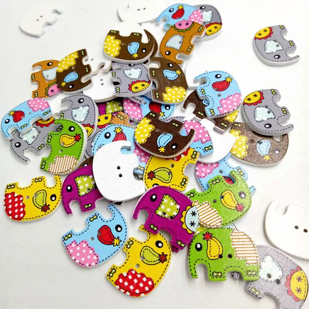 50 Pieces Assorted Color Elephant Shape Wooden Flat 2 Holes Buttons for Sewing Crafts Scrapbooking 6