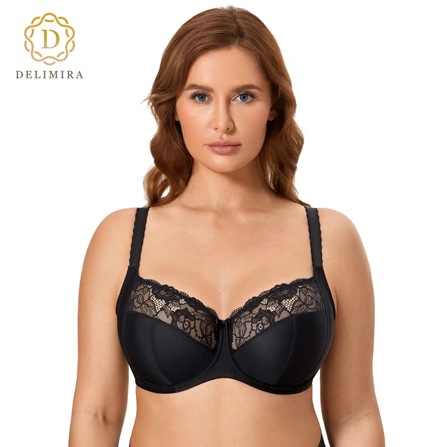 Delimira Women's Sheer Floral Lace Balconette Bra Sexy Plus Size