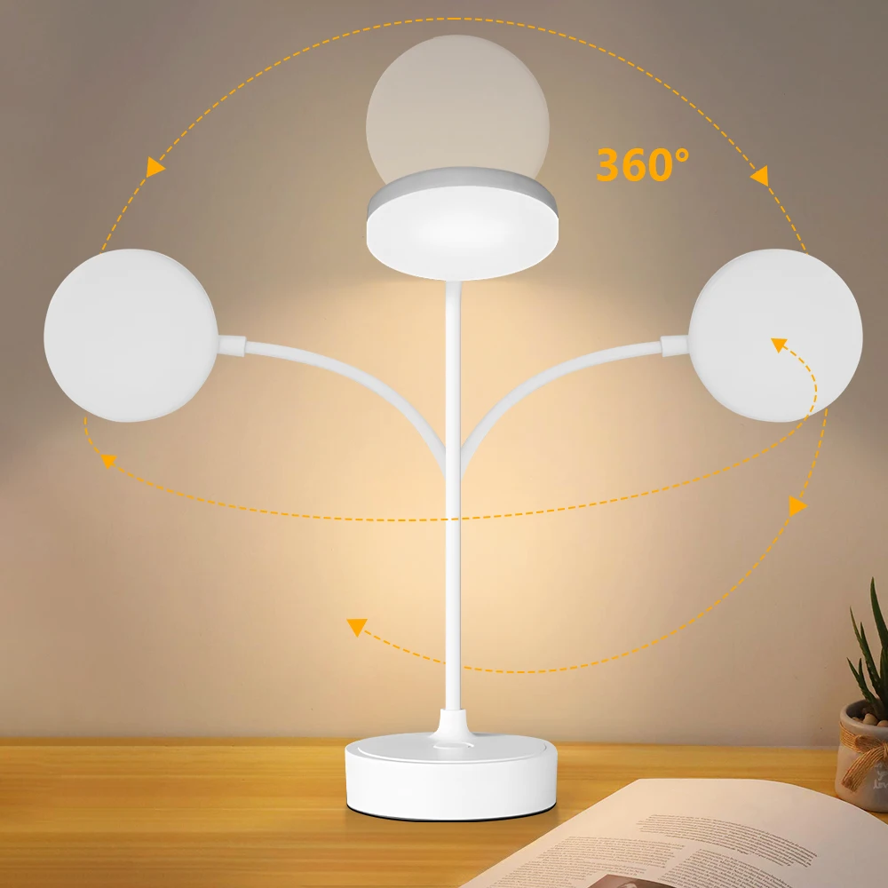 Protable Table Lamp Stepless Dimming Reading Book Night Table Lamp 3 Levels Dimmable USB Plug Rechargeable Bedroom Bedside Lamp 5