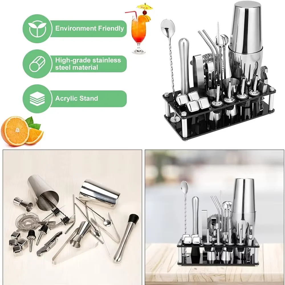 Boston Cocktail Shaker Set 20-Piece Bartender Kit for Home Bar Drink Wine Martini Mixer Cocktail Shaker Bartender Tool 550&750ML