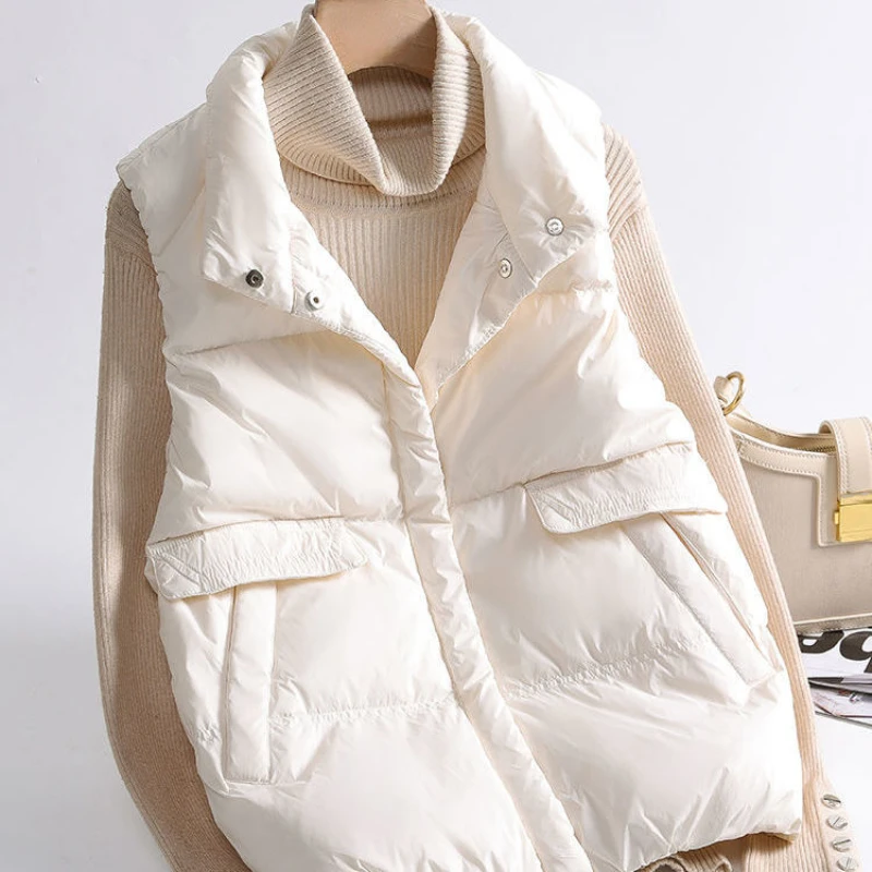 

Women's Down Vest 2023 New Spring and Autumn Short White Duck Down Down Coat Vest Women's Jacket Light Thin Sleeveless Waistcoat