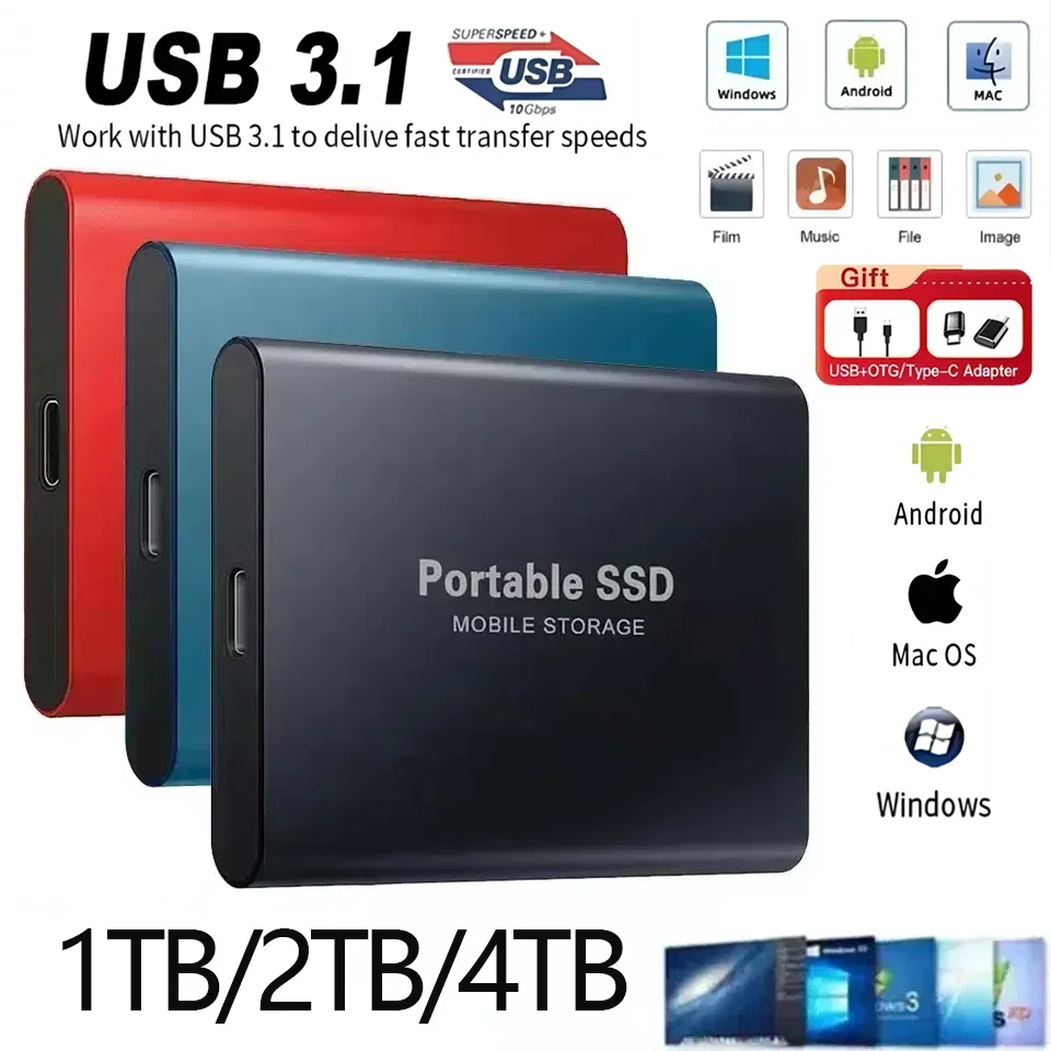 Portable SSD 4TB 2TB High Speed External Hard Drive USB 3.1 Type-C Interface for Laptop