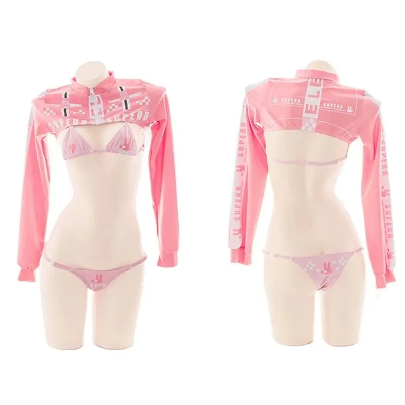 

Костюм для косплея Nikkee Alice, красивое розовое бикини, костюм из 3 предметов с длинными рукавами, кроп-топы Nikke, богиня победы, купальник