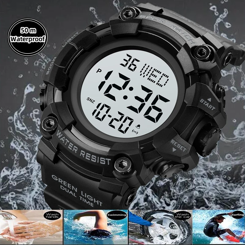 Skmei Men's Military Watches Fashion Big Dial Digital Wristwatch Luxury Outdoor Sports Dual Time Led Waterproof Alarm Clock 5