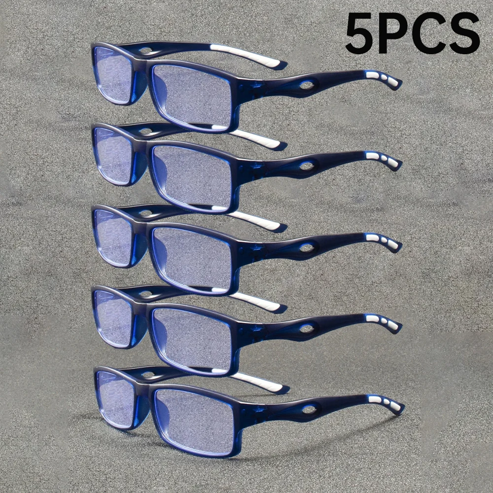 5PCS Sport Style Nicht verschreibungspflichtige Lesebrille Anti-Blaulicht Rechteckige Vollrandbrille, PC-Rahmenmaterial – Detail 6