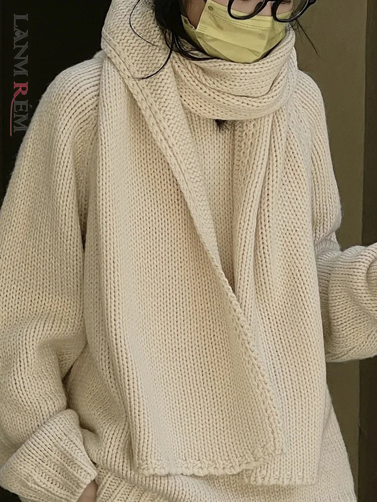

[LANMREM] Vintage Woolen Knitting Scarf For Women Thick Warm Minimalism Fashion Scarfs Female 188cm 2024 Spring New 26D7781