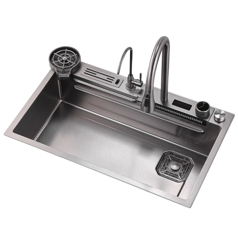 2024 new product big size Honeycomb embossed knife holder piano digital display waterfall kitchen sink 6