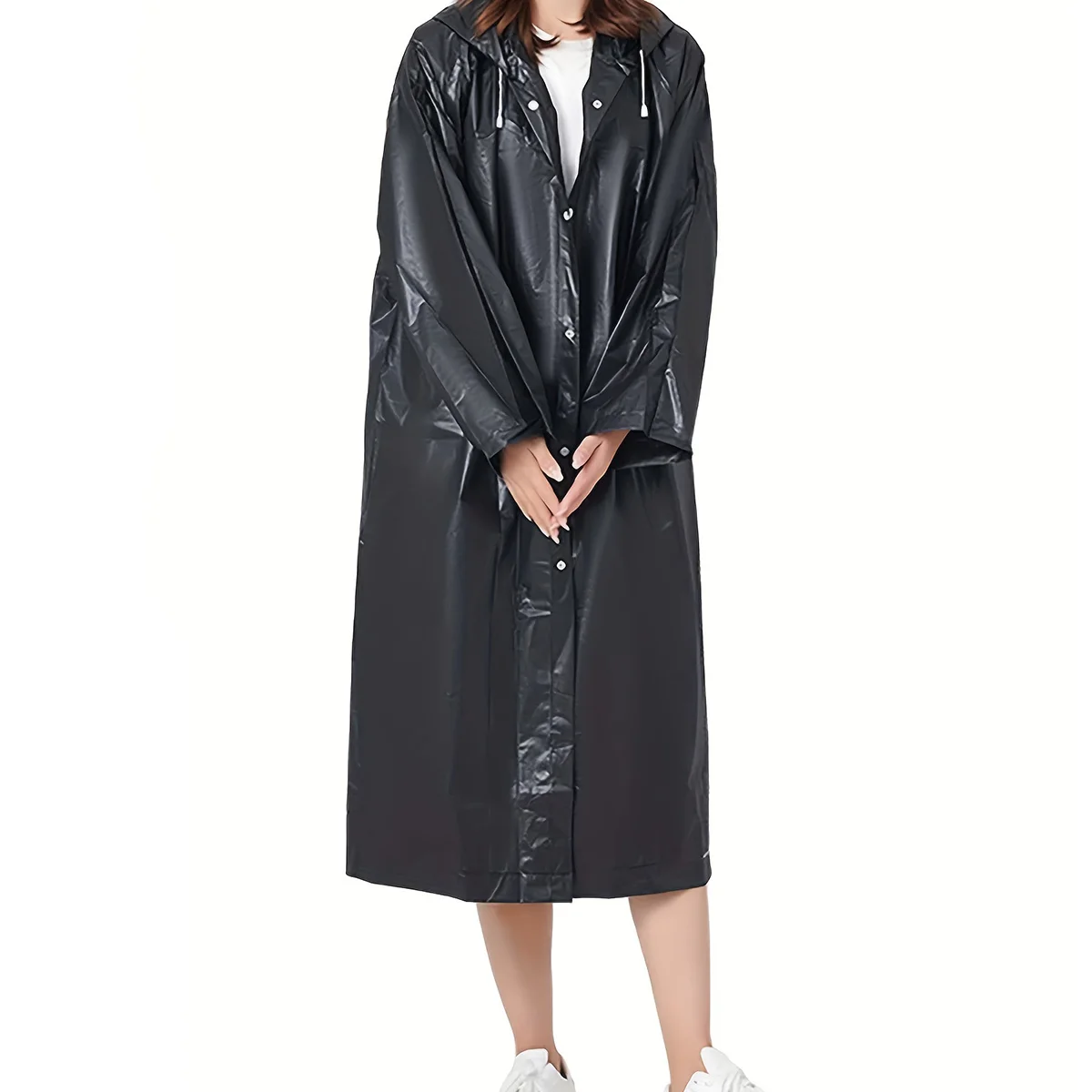 1pc-Waterproof raincoat, black, camping, outdoor lightweight one-piece plus long, hooded, hiking, outdoor travel