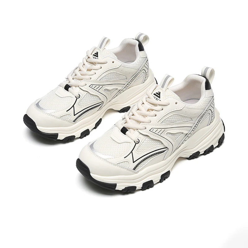 

Women Sneakers Flats Platform Shoes Genuine Leather Breathable Mesh Round Toe Lace Up Ladies Casual Shoes