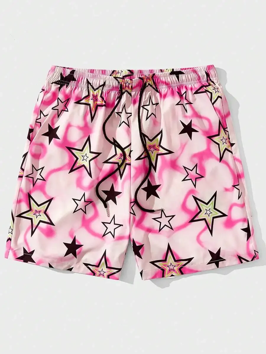 New Men's Summer Shorts Loose Luxury Shorts 3D Printed Casual Five pointed Star Printed Harajuku Shorts Hawaiian Beach Shorts 5