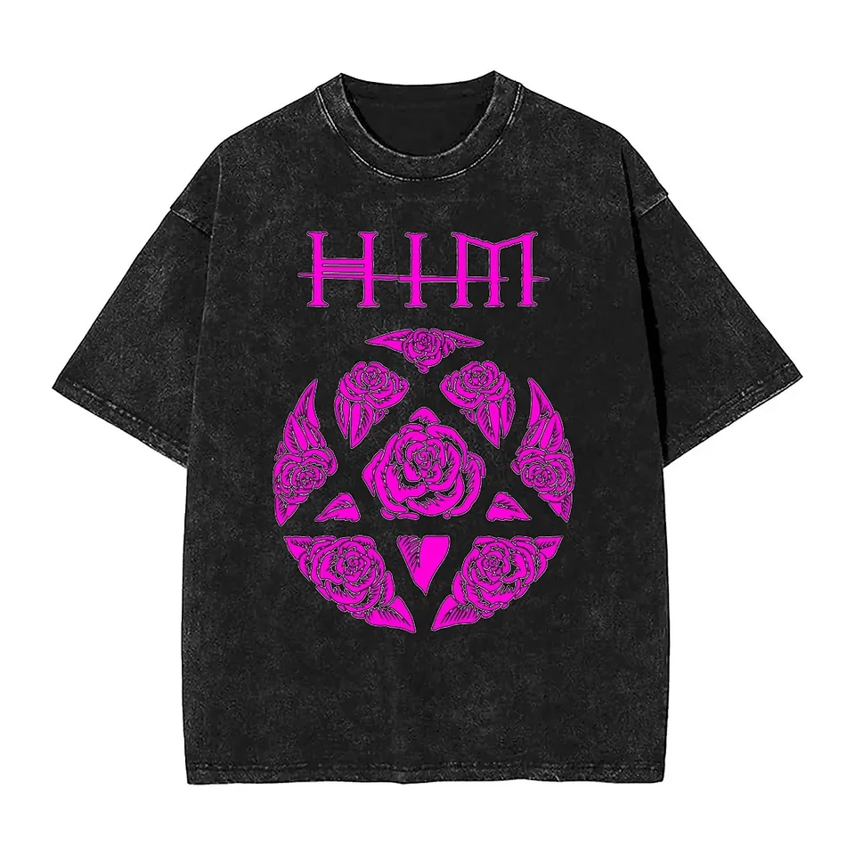 Oversized Washed T-Shirt Heartagram Him Band Cotton T-Shirts Ville