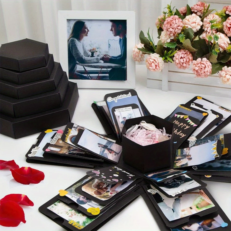 Hexagon Scatola Regalo A Sorpresa Explosion Box Fai Da Te - Album Fotografico 3D Per Matrimonio E San Valentino
