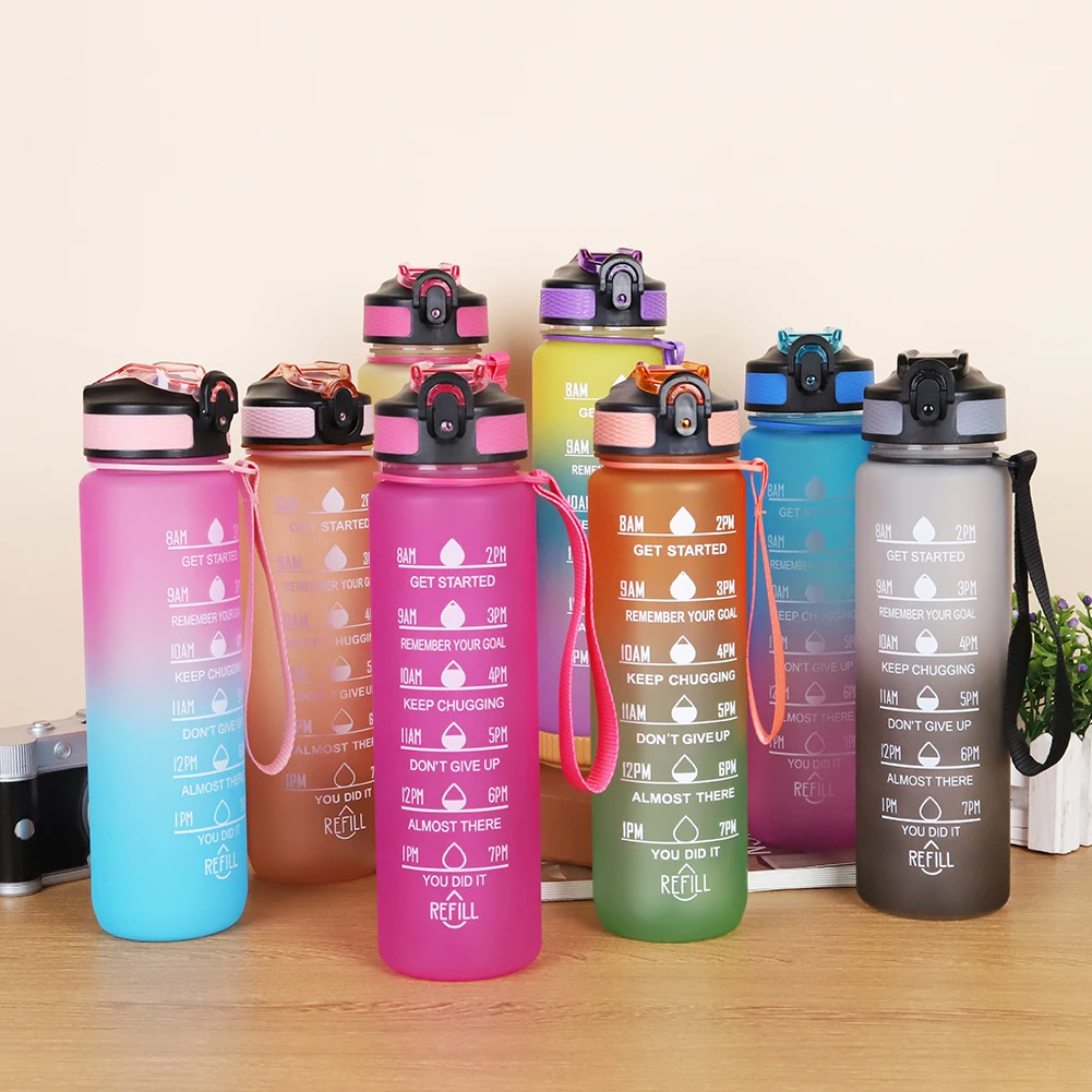 

1000ML Drink Bottle Frosted Gradient Cold Water Bottle for Outdoor School Office