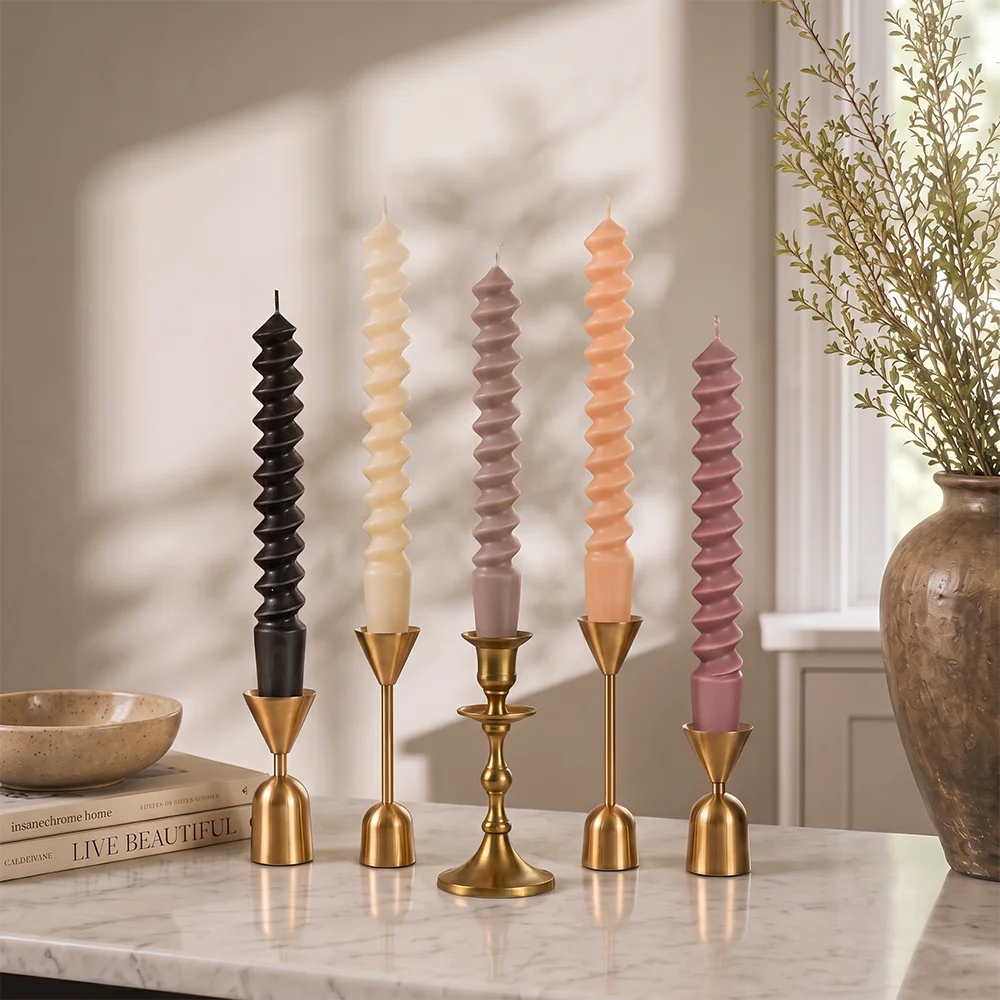 Flameless Taper Candles - Dripless Soy Wax Dinner Decor 25cm Spiral Decorative Candles Twisted Colored Candles Wedding Table Long Candles for Chandeliers 3