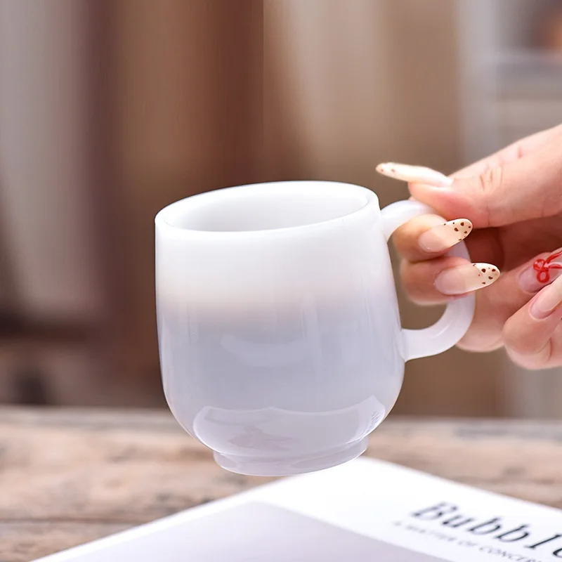 Heavy Glass Mug Cup 220ml 7oz Heat Resistant Jade Like White Thick Coffee Mug Tea Juice Water Cup 1 Piece