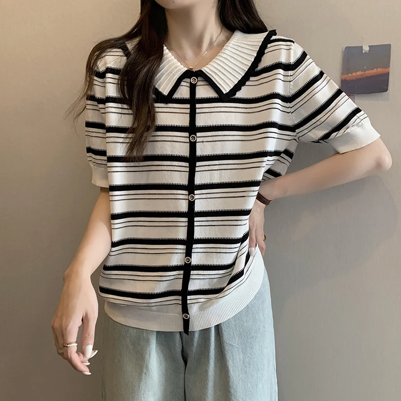 

Oversized thin knitwears Sweater Pullovers Women female loose soft sweater short sleeveButton knit Jumpers top Large size M-4XL