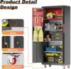 Metal Garage Storage Cabinet, Tall Garage Cabinets with 5 Adjustable Shelves, Steel Tool Storage Cabinet with Wheels,Lockable He 5