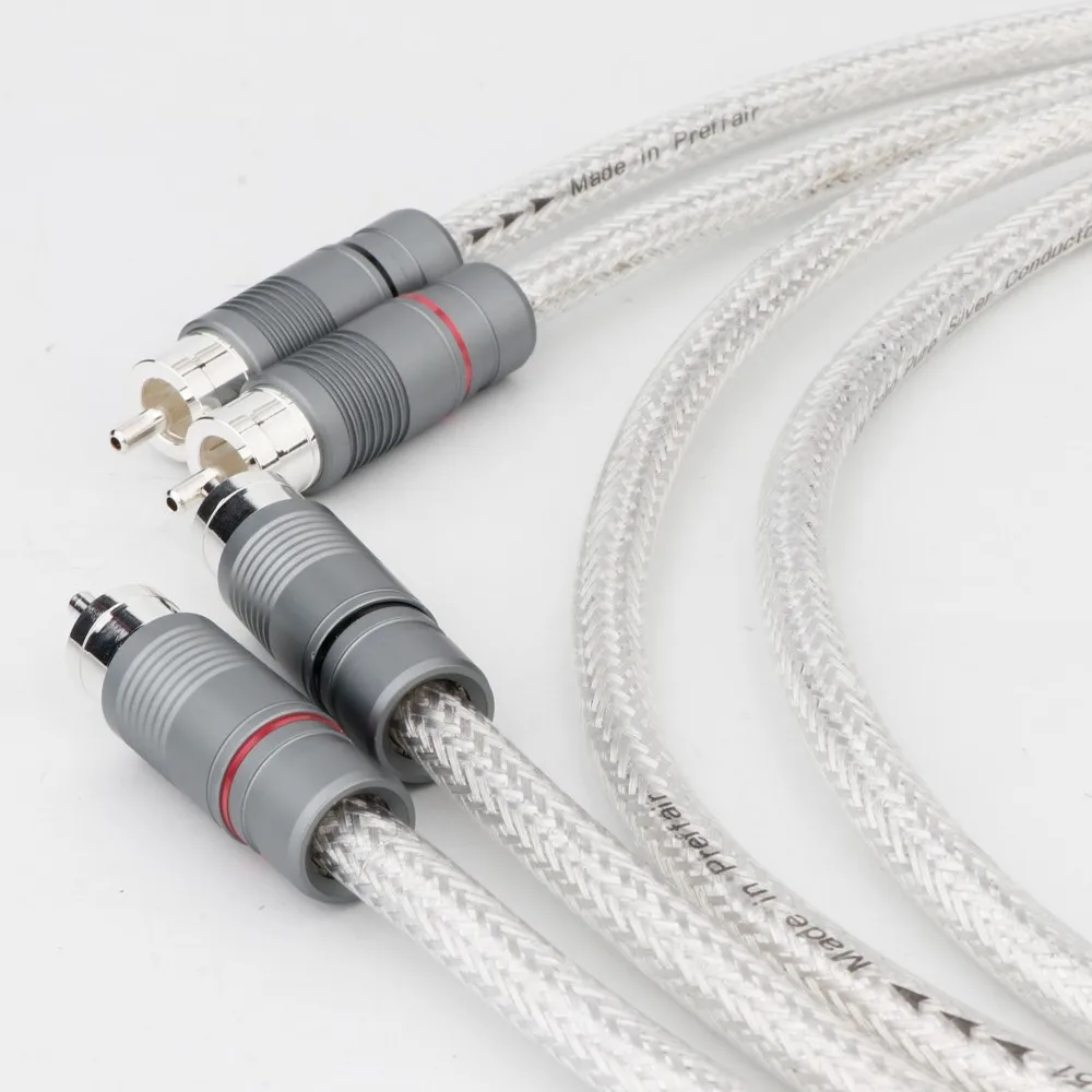 Coppia Cavo RCA In Argento Puro Al 99,998% Interconnessione Audio HiFi