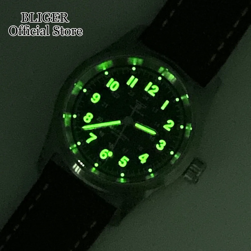 36mm NH35A 200M Waterproof Diver Automatic Mens Watch Luminous Brushed Case Sapphire Glass Black Pilot Style