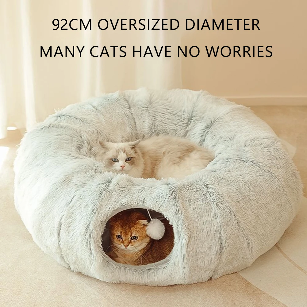 Winter Warm Cat Cave Round Foldable Pet Bed Deep Sleeping Cat Tunnel