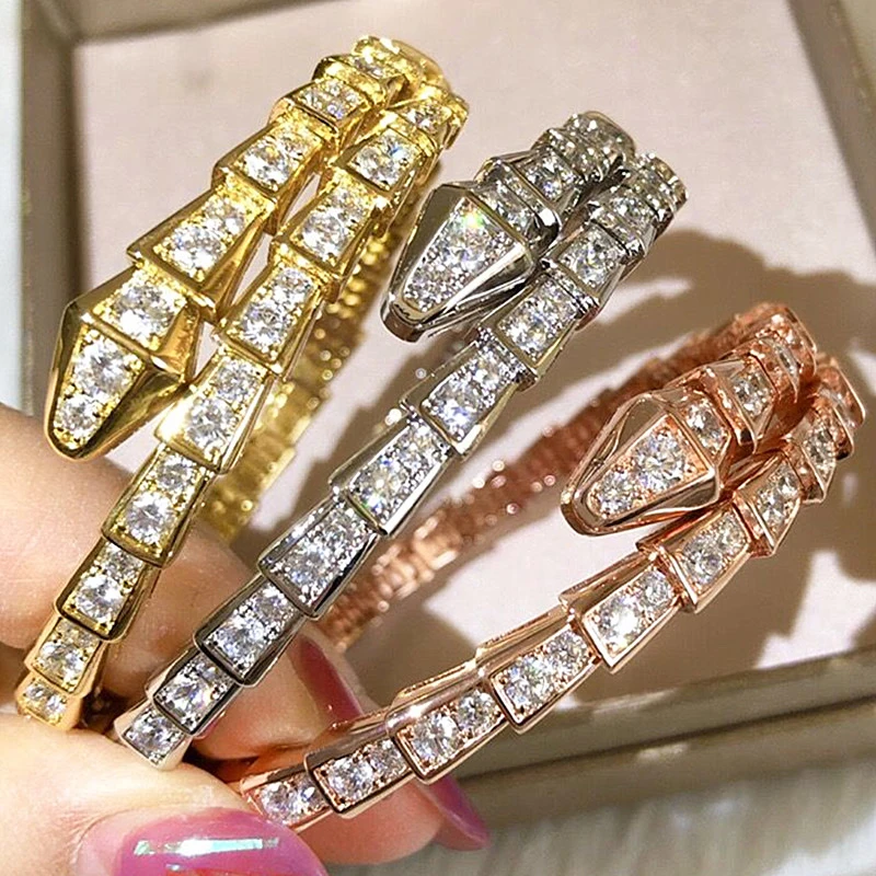 

European Classic Sterling Sier Inlaid Zircon Snake Bone Bracelet Women's Fashion Brand Party Gift