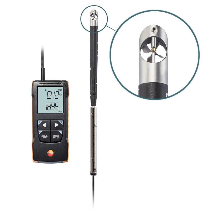 Testo 416 디지털 풍속계 16mm 베인(앱 연결 포함) 0563-0416 iOS/안드로이드용 휴대용 공기 흐름 측정 도구