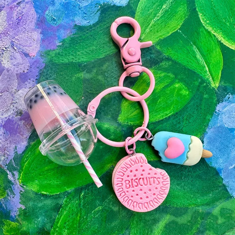 Macaron Color Mini Ice Cream & Milk Tea Keychain - Cute Resin Pendant Bag Charm, Phone Strap Gift Accessory