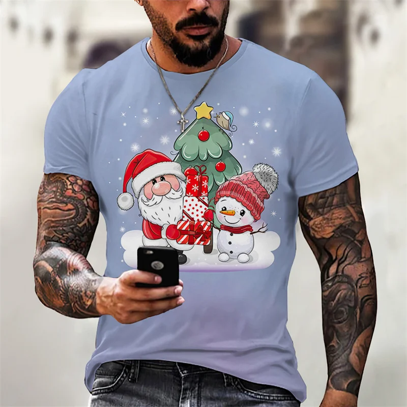 

Xmas Graphic T Shirt For Men 3D Snowman Printing Short Sleeves Children Fashion Funny Tee Women Cute Y2k Clothing Unisex Clothes