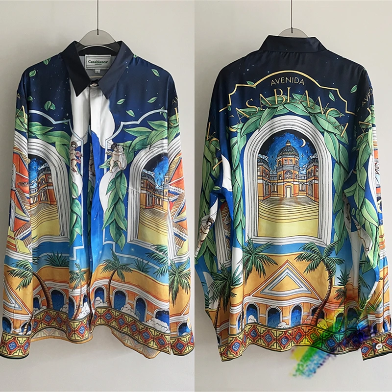 

Castle Coconut Print Casablanca Shirt Men Women 1:1 Best Quality Hawaii Beach Summer Silk Shirts